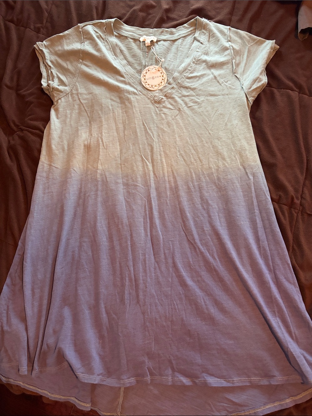 Umgee Mint to Lavender Ombre V-Neck Tunic/dress